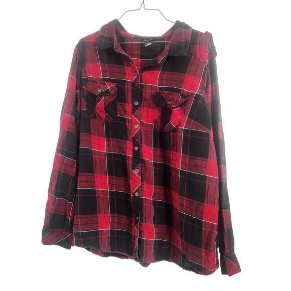 torrid Tops - Torrid Red and Black Plaid Button Down Long Sleeve Top Womens Plus Size 2X Fall